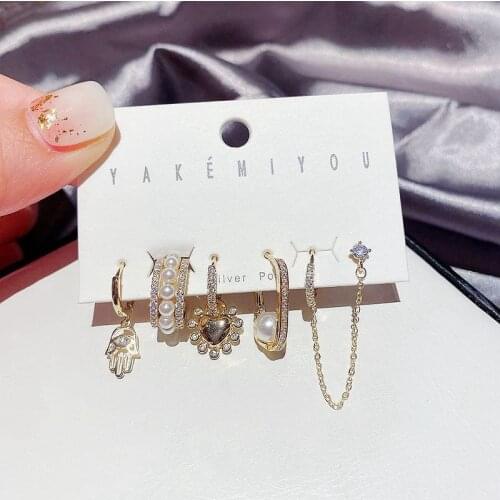 SIPENGJEL Fashion Geometric Pearl Hoop Earrings Sets Personality Love Heart Dangle Drop Earrings For Women Jewelry 2021