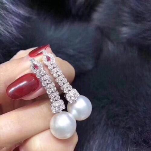 D118 Pure 925 Sterling Silver Fine Jewelry Fresh Water White 10-11mm Round Pearl Dangle Earrings for Women Fine Pearl Earrings