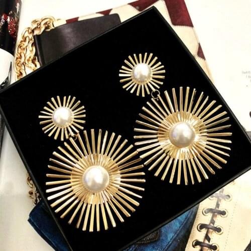 Drop Earrings for Women Big Pearl Round Dangle Earrings Wild Sun Earings Brincos Female Fashion Jewelry