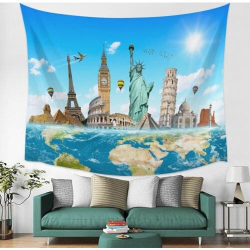 Usa Statue Of Liberty City House Earth Wall Tapestry Cover Beach Towel Picnic Yoga Mat Home Decoration