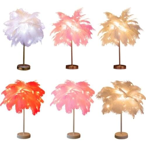 LED Night Light Romantic Feather Decor Table Lamp for Living Room Wire Remote Control Bedside Lamp Reading Sleeping LED Lamp