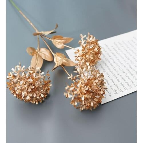 1pc 3-heads Hydrangea Ball Artificial Silk Flower Branch Wedding Party Home Decoration Fake Flowers Plants