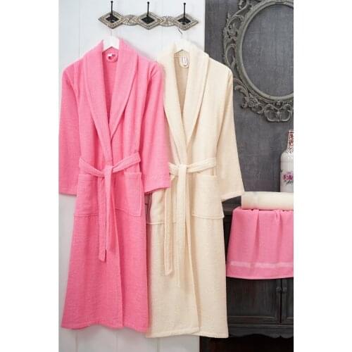 High Quality 4 Pieces Family Bathrobe Set Brown Cream Pink Pomegranate Cream Colors Bathrobes Towels Bath Robe