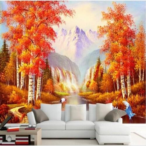 Wellyu Custom large - scale murals Jinqiu Betula platyphylla landscape oil painting living room TV sofa wall wallpaper