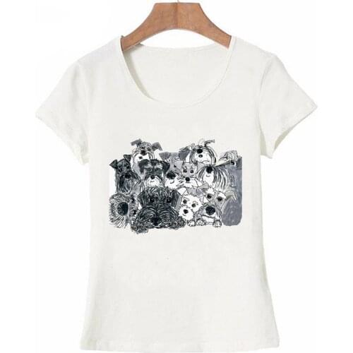 Pencil sketch Schnauzer Art T-Shirt Summer Women T-shirt Funny Dog Abstract Print Casual Female Tops maiden Tee