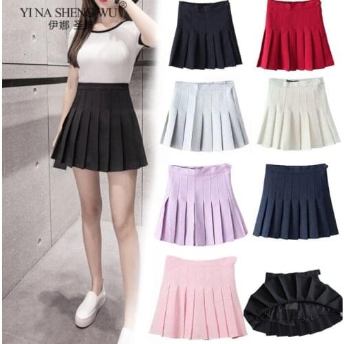 Women High Waist Pleated Mini Skirt Slim Waist Casual Tennis Uniform Skirt Fashion Mujer Solid Vogue Dropship Student Uniform
