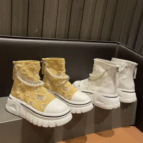 New Spring Summer Women Boots Breathable Hollow Out Mesh Martens Boots Ladies Outdoor Cool Motorcycle Bootas Woman High Top Shoe