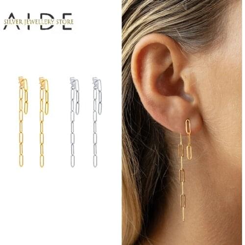 AIDE Minimalism Long Lock Drop Earrings Geometric INS Chain Piercing Dangle Earrings For Women Silver 925 Jewelry Gift kolczyki