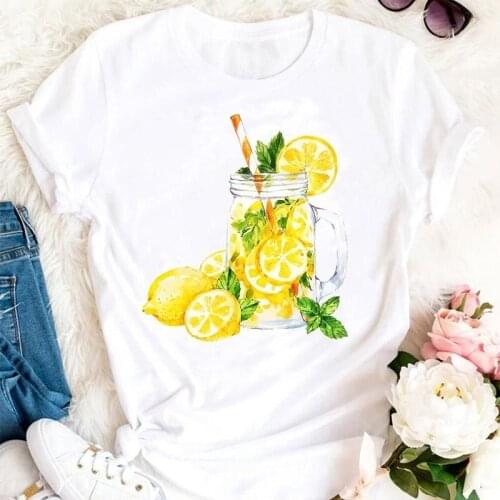 Women Summer Lemon New Juice Printing Tshirts Cartoon Fashion Short Sleeve Clothes Stylish T Top Lady Print Sweet Tee T-Shirt