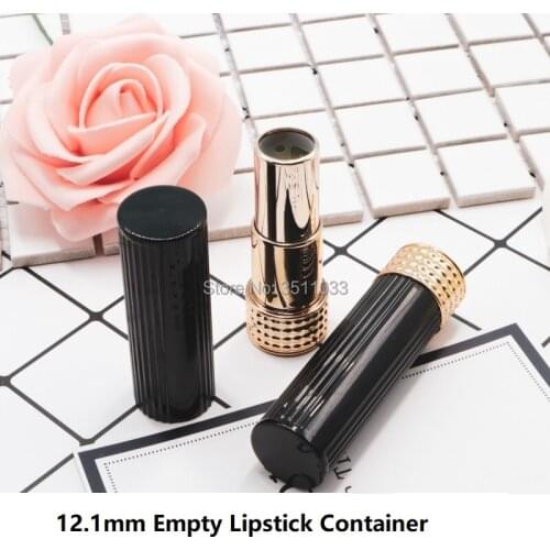 12.1mm Empty Plastic Black Gold Lipstick Tube Lip Balm Bottle Lip Makeup Tool Cosmetic Round Black Stripe Lip Rouge Container