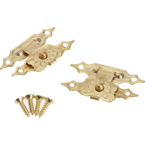 12Pcs Gold Hasps Latch Antique Hooks Vintage Lock 30mmx18mm buckles Decorative Brass Mini Jewelry Gift Wine wood Box Case screws