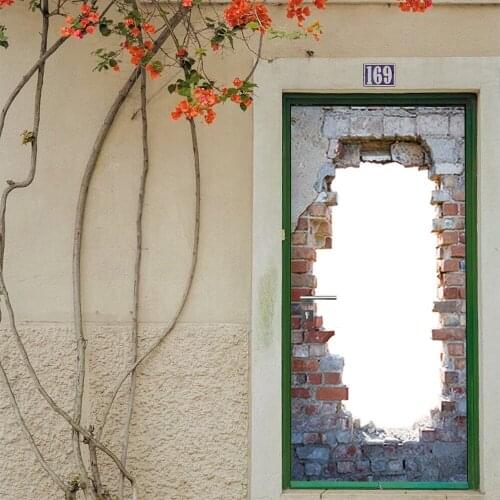 2PCS/Set Simulation Hole Wall Door Sticker Home Decor Self Stick Wallpaper Waterproof Renovation Poster Wallpaper Door Decals