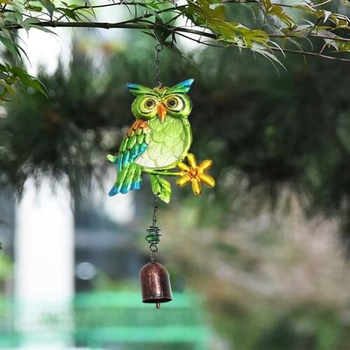 2021 Wind Chimes Indoor Outdoor Balcony Garden Decor Yard Owl Chimes Pendants Metal Glass Painted Birds Hanging Bell
