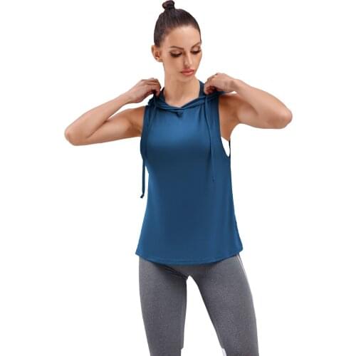 2021 Fashion Womens Workout T-Shirts Slim Sports Fitness Sleeveless Yoga Top With Hat Female Gym Shirt Sport Wear Running Vest