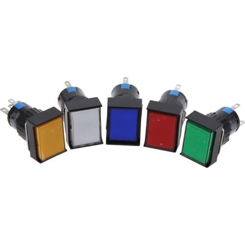 5Pcs 16mm Push Button Self-Reset Switch Rectangle LED Light Momentary Switch Push button switch DC12VDC24V AC110V AC220V 24X18MM