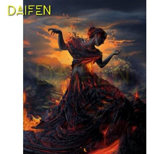 Full Square Diamond mosaic Woman volcanic lava Full Round Diamond embroidery dark clouds 5DDIY Diamond painting Cross stitch sky