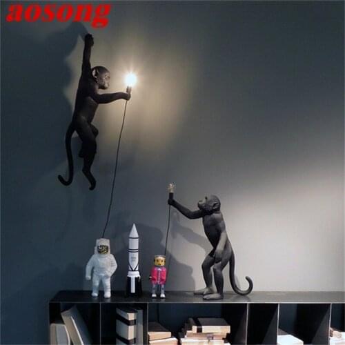 AOSONG Indoor Wall Sconces Lamps Modern Creative Gold Monkey LED Lighting Decorative For Home