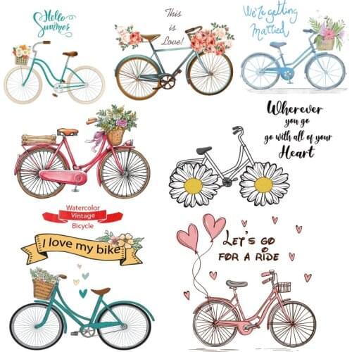 Sweet And Fresh Bicycle Love Daisy Plant Flowers Pattern On Clothes Applique Decor Heat Transfer for Clothing Printed