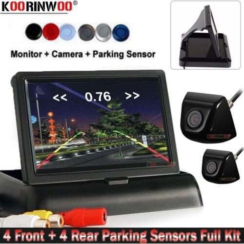 Koorinwoo Video System Car Parking Sensors 8 Alert 4.3" Car Monitor Adjustable Alarm Front Camera + Rear view Camera With Lights
