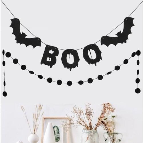 Halloween Black Boo Letter Bat Banner Flag Halloween Party Banner Solid Color All-Match Hanging Flag Decorations