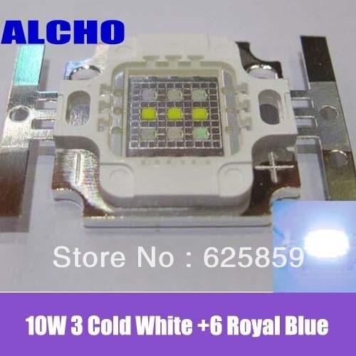 Free 5pcs Square Actinic Hybrid 10W 3 Cold White +6 Royal Blue High Power LED Light Bulb