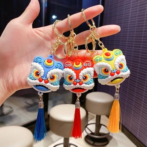 Cartoon lion dance head keychain cute creative Chinese style couple bag car pendant small gift doll