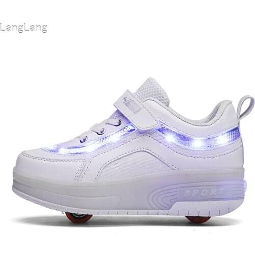 Children Two Wheels Luminous Glowing Sneakers Led Light Roller Skate Shoes Kids Led Shoes Boys Girls USB Charging