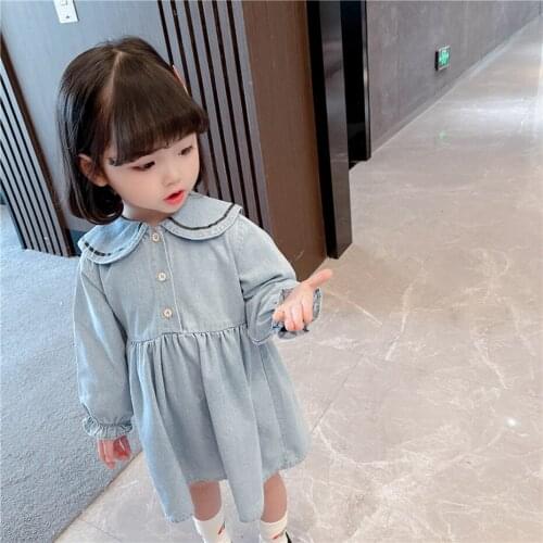 Girls Denim Dress Solid Color Dress For Girl Casual Style Children Dress Spring Autumn Kids Costume