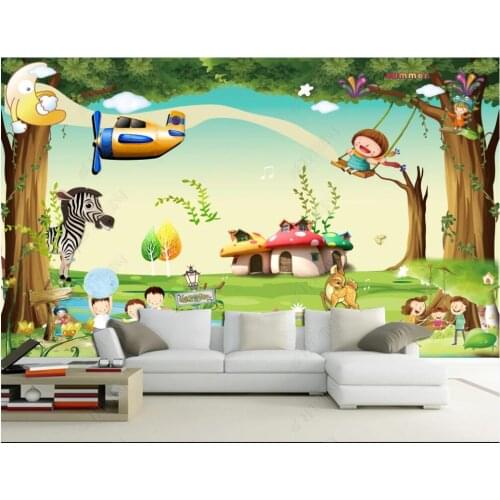 Photo wallpaper 3d on the wall custom mural Cartoon kid room mushroom house airplane home decor Wallpaper for walls in rolls