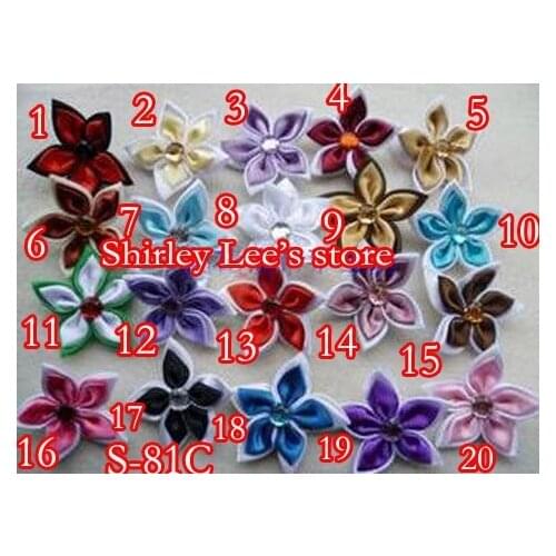 HOT SALE!!! 400pcs X 5cm High Quality Satin Ribbon Flower W/ Rhinestone For Crafts Girls Headbands Clothing Free Shipping