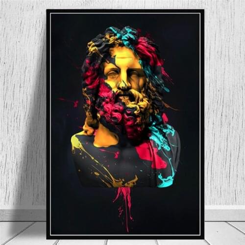 Greek Mythology Watercolour Zeus Sculpture Oil Painting On Canvas Wall Art Poster And Prints Picture For Living Room Decoration