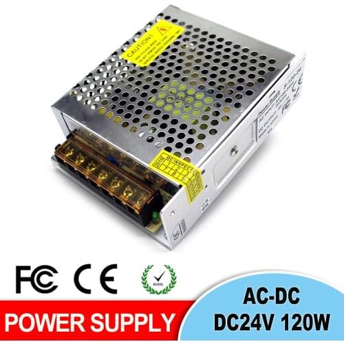 Power Supply DC24V 5A 120W Driver Power Adapter Switching 110V 220V to 24V Lighting Transformers Aluminum for LED Strip Light