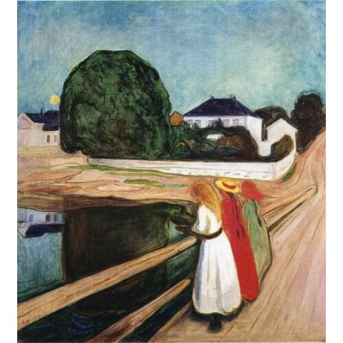 Oil Painting Reproduction on Linen Canvas,the-girls-on-the-bridge-1901 by Edvard Munch,100% handmade,abstract oil painting