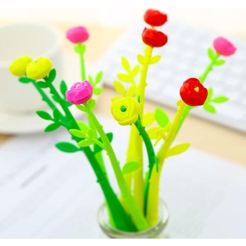 Cool Cute Kawaii Flower Gel Pen Blue Ink Stationery Store Kawai Office Accessory Back to School Stationary Supply Thing Material