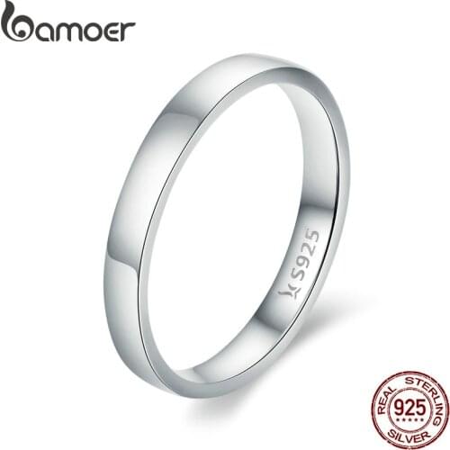BAMOER High Quality 925 Sterling Silver Wedding Ring Classic Round Finger Ring Women Wedding Engagement Jewelry Gift SCR343