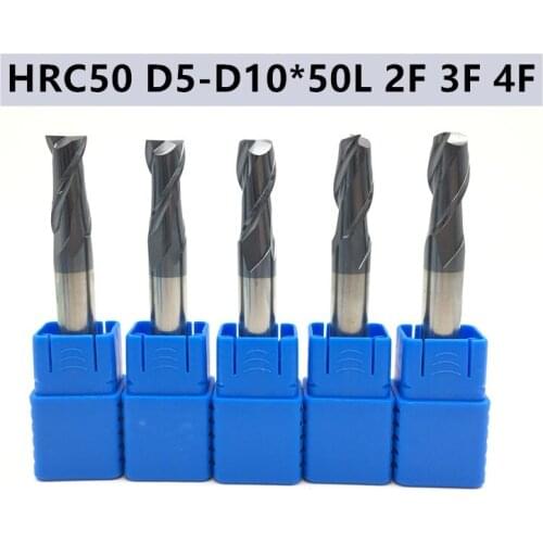 1PC HRC50 D5 D6 D7 D8 D9 D10 End Mill, Tungsten Steel Alloy, CNC, , Top Milling Lathe Tool 5mm-10mm Steel 50L 75L 100L