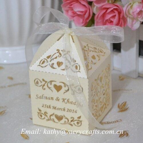 Laser cut wedding favors box, ivory wedding cake boxes elegant favor