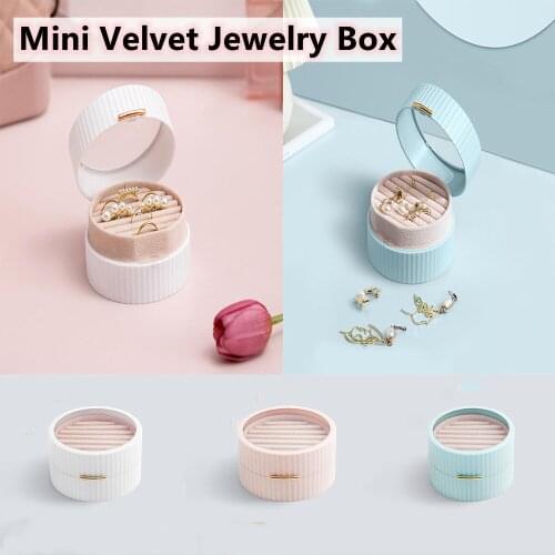 Round Shape Mini Velvet Jewelry Box Display Storage Holder Portable Travel Jewelry Organizer Ring Earring Gift Packaging Box