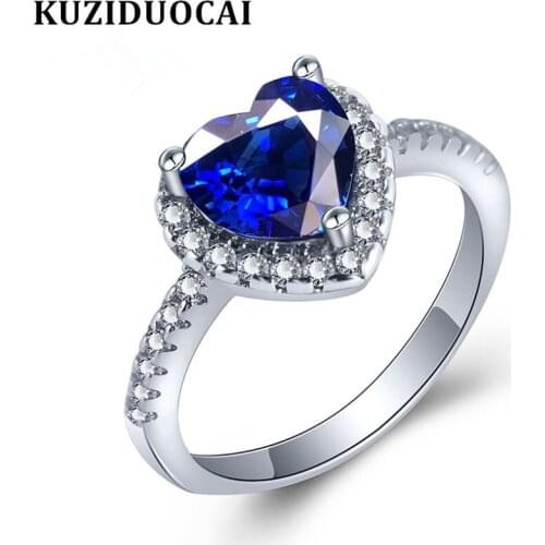 Kuziduocai New Fashion Jewelry Zircon Stainless Steel Heart Of The Sea Wedding Bride Party Rings For Women Anillos Mujer R-544