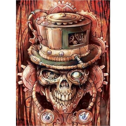 Mechanical Clock Skull Diamond Painting Portrait Halloween Round Full Drill DIY Needlework Mosaic Embroidery 5D Cross Stitch