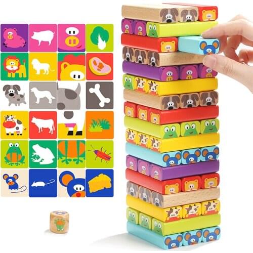 Funny Mini Wooden Tower Hardwood Domino Stacker Extract Building Blocks Toy Animal Montessori Educational Game for Children Gift