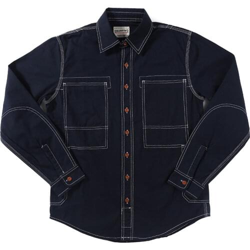 New Striped Denim Shirt Outdoors Climbing Labor Trekking Hiking Sport Camping Mens Multi Pocket Canvas Work Clothes Tops Camisa