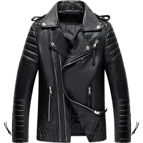Genuine Leather Jacket Men Quality Sheepskin Leather Bomber Jackets Spring Autumn Motocycle Plus Size 19-815 MF606