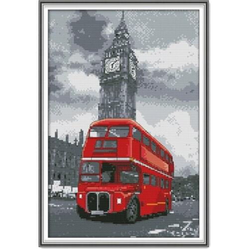 Bus cross stitch kit city 18ct 14ct 11ct cotton silk thread white fabric cotton thread embroidery DIY handmade needlework