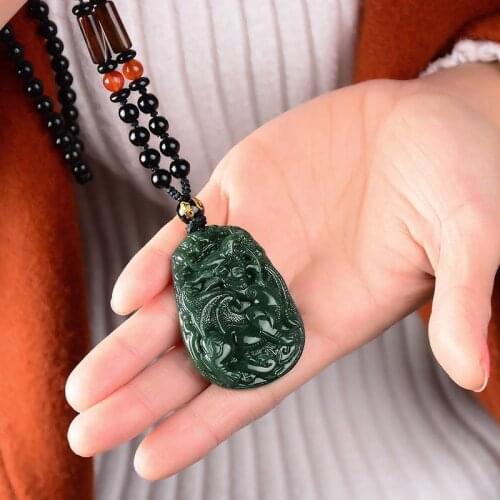 Natural Jade Pendant Hand Carved Jadeite Pendants Fine Necklace Women with Chain Fashion Jewelry