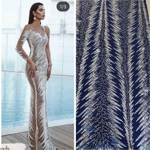 2020 New African Luxury Beaded Bridal Gown Dress Embroidery Lace Fabric High Quality Wedding Party Dress Lace Fabric