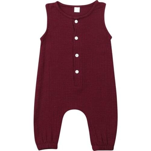 Solid Romper for Baby Boys Girls Newborn Kids Clothes Summer Infant Toddler Soft Sleeveless Jumpsuit Button Romper Outfit 0-18M