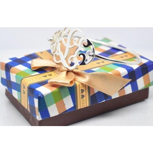 Solid Silver Monogram Bangle Handmade Nameplate Bracelet Personalized Jewelry Bridesmaid Gift