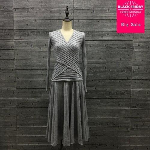 Wholesale 60% cashmere + 10% wool Knitted warm Suit V-neck Knit Sweater + cashmere Long Skirt Leisure Two-piece suits wj1762