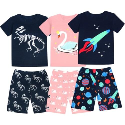 Boy Pajamas Sets Girls Summer Pajamas Suits Cotton Short Sleeve Sleepwear Toddler Pajamas Childrens Clothing from 2 to 8 Years